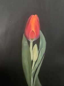 An oil painting of a tulip