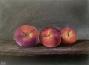 Still life Painting of 3 peaches
