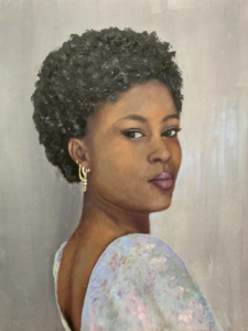 An oil painting of a woman